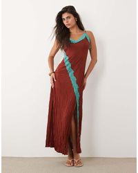 ASOS - Crinkle Contrast Lace Trim Maxi Dress - Lyst