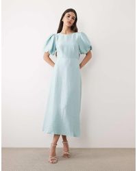 Nobody's Child - Zola Slash Neck Puff Sleeve Midi Dress - Lyst