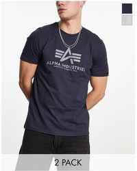 Alpha Industries - Confezione da 2 t-shirt basic con logo color grigio e blu navy - Lyst