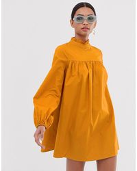 Fashion Union Hoogsluitende Shift Dress Met Lange Mouwen - Geel