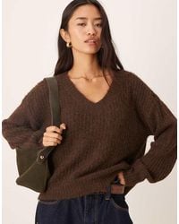 Vila - Pluizige Gebreide Oversized Trui Met V-Hals - Lyst