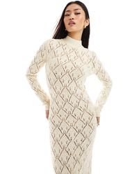 Mango - Crochet Knitted High Neck Dress - Lyst