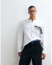 ASOS - Boxy Oversized Henley T-shirt With Text Graphic - Lyst