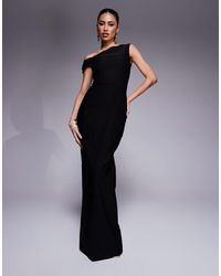 Vesper - Bengaline One Shoulder Knot Detail Maxi Bodycon Dress - Lyst