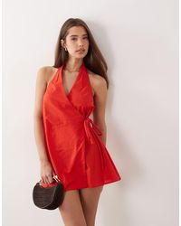 ASOS - Cotton Linen Halter Neck Wrap Mini Sundress - Lyst