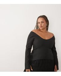 ASOS - Curve Structured Long Sleeve Mini Dress With Faux Feather Skirt - Lyst