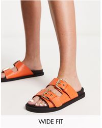 London Rebel - London Rebel Wide Fit Chunky Double Buckle Footbed Slides - Lyst