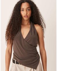Mango - Asymmetric Halter Neck Top With Ruched Cinch Waist Detail - Lyst