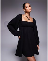 Princess Polly - Let's Dance Cotton Linen Look Puff Sleeve Long Sleeve Open Tie Back Mini Smock Dress - Lyst