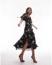 TOPSHOP - Vestido oscuro para eventos especiales con estampado floral, costuras a la vista y cordones en la espalda - Lyst