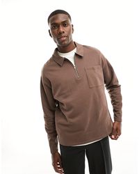 ASOS - Sweat-shirt oversize à col et demi-fermeture éclair - marron - Lyst