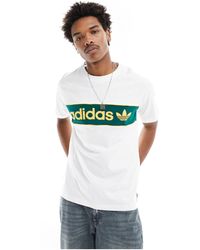 adidas Originals - Camiseta blanca, verde oscuro y amarilla con logo lineal - Lyst
