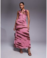 ASOS - Printed Mesh Maxi Dress With Lettuce Hem And Key Hole - Lyst