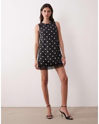 Nobody's Child - Sasha Satin Lace Trim Sleeveless Shift Mini Dress - Lyst