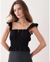 Miss Selfridge - Shirred Top With Ruffle Sleeve - Lyst