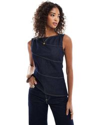 ASOS - Top Vaquero Añil Asimétrico Con Costuras A La Vista De - Lyst