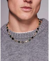 ASOS - Emerald And Crystal Stone Set Necklace - Lyst