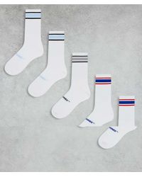 Jack & Jones - Pack De 5 Pares De Calcetines Deportivos Blancos Con Diseño De Rayas En Contraste De - Lyst