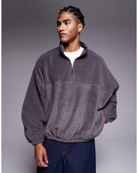 ASOS - Sweat décontracté coupe carrée en polaire avec col cheminée zippé - gris - Lyst