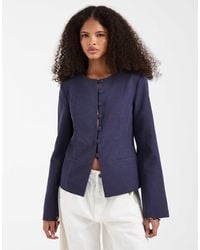 ASOS - Button Up Linen Fitted Blazer In - Lyst
