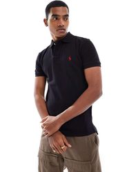 Polo Ralph Lauren - Slim-Fit Pique Polo Met Rood Spelerlogo En Zwarte Wassing - Lyst