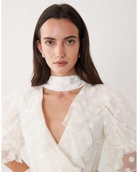Sister Jane - Dream Cotton Blend Polka Dot Organza Puff Sleeve Wrap Top - Lyst