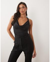 ASOS - Slinky Crossover Cowl Neck Top With Bead Detail - Lyst