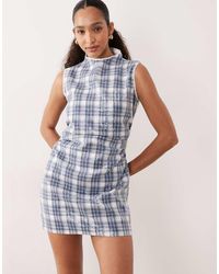 Ghospell - Maya Sequin Tartan Print High Neck Sleeveless Mini Dress - Lyst