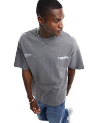 SELECTED - T-shirt squadrata oversize grigia con stampa sul petto - Lyst