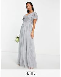 Beauut - Petite Bridesmaid Emellished Bodice Maxi Dress With Flutter Sleeve - Lyst