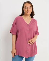 Yours Clothing - Chambray Button Through Blouse - Lyst