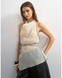 TOPSHOP - Top Con Cuello Halter Y Ribetes En Contraste De Tejido Rugoso (Parte De Un Conjunto)-Marrón - Lyst