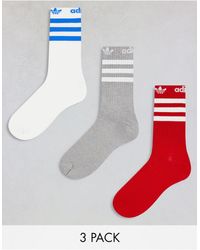 adidas Originals - Confezione da 3 paia di calze alte rosse, bianche e grigie con scritta - Lyst