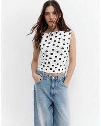 Pull&Bear - Gathered Polka Dot Asymmetric Top - Lyst