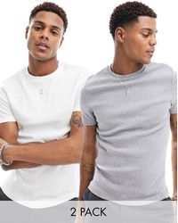 ASOS - Confezione da 2 t-shirt aderenti a coste grigio mélange e bianca - Lyst