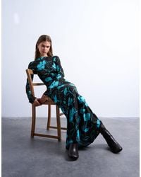 TOPSHOP - Floral Print Slash Neck Long Sleeve Maxi Dress - Lyst