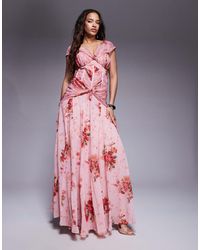 ASOS - Printed Organza And Chiffon Maxi Dress - Lyst