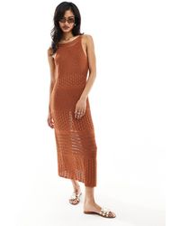 ASOS - Knitted Metallic Midi Dress With Stitch Detail - Lyst