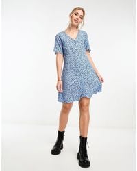 Monki - V Neck Short Sleeve Mini Dress - Lyst