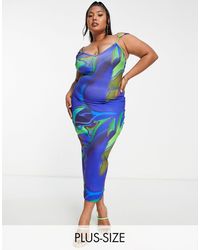 SIMMI - Simmi plus - robe mi-longue à imprimé abstrait et bretelles fines - bleu - Lyst