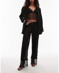 ASOS - Sheer Mesh Wide Leg Contrast Lace Trim Trouser - Lyst