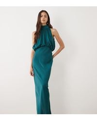 ASOS - Asos Design Tall Halterneck Blouson Satin Maxi Dress - Lyst