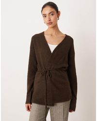 Gina Tricot - V Neck Mid Length Knitted Wool Alpaca Wrap Cardigan - Lyst