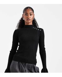 The Frolic - Exclusive Ribbed Knit Pearl Detail Flare Sleeve Jumper - Lyst