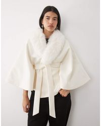 Gina Tricot - Faux Fur Collar Cape With Belt - Lyst