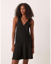 ASOS - Textured Sleeveless V Front Wrap With Drop Waist Mini Dress - Lyst