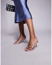 SIMMI - Sheen Diamante Toe Thong Heeled Sandals - Lyst