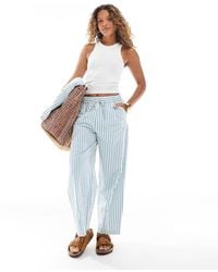 ASOS - Gestreepte Seersucker Broek Met Wijde Ronde Pijpen En Elastische Taille - Lyst