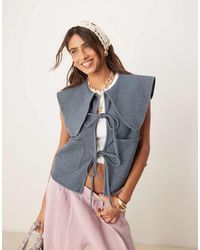 ASOS - Denim Look Peter Pan Collar Waistcoat With Tie Front - Lyst