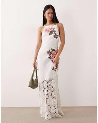 ASOS - Racer Neck Embroidered Detail Crochet Hem Maxi Dress - Lyst